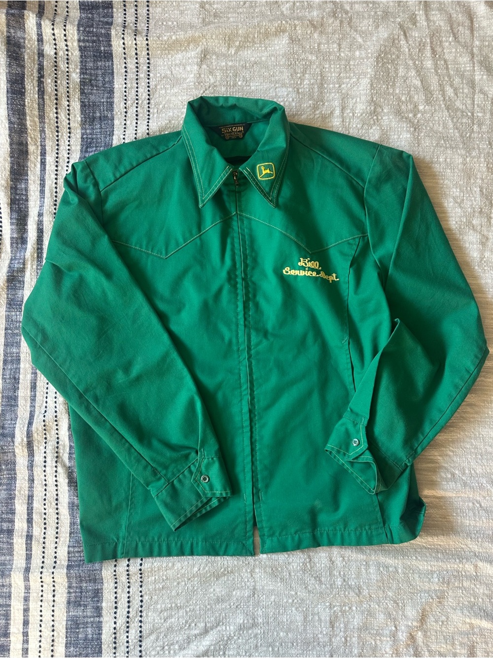 Vintage John Deere Green Zip-Front Lightweight Work Jacket